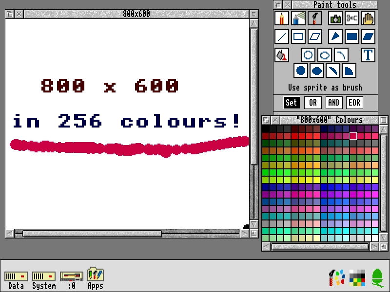 RISC OS 3.1 in 800x600 and 256 olours