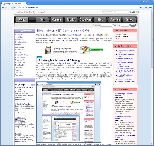 Chrome Running vectorlight.net and Silverlight